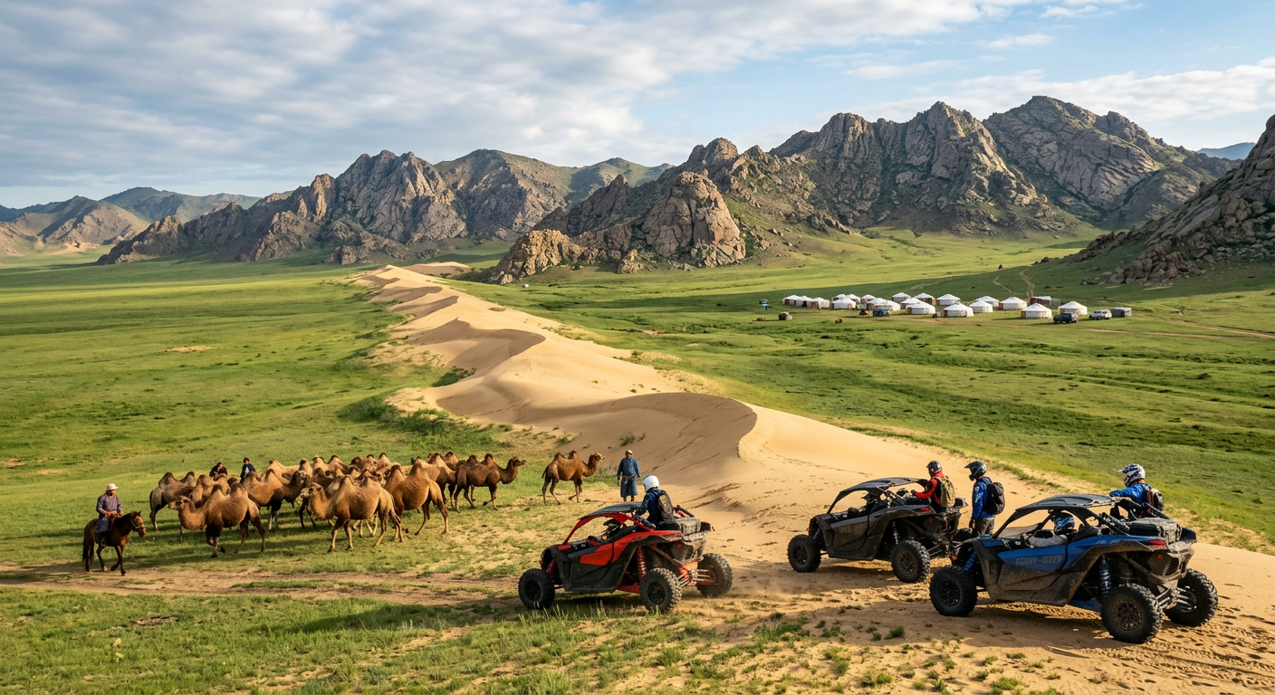 Camels & dunes of the steppe